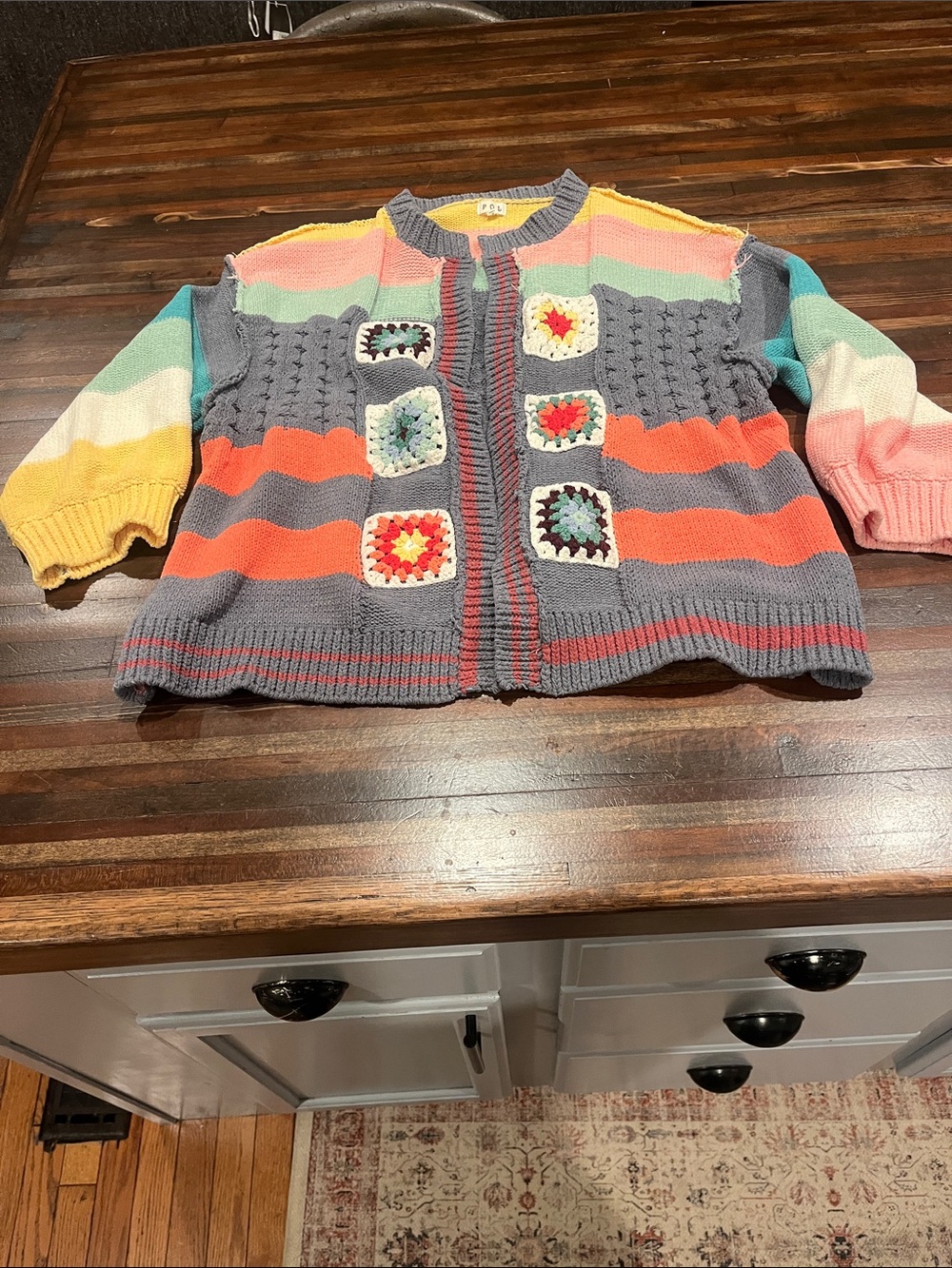 POL Multicolor Crochet Patchwork cottage core Cardigan Sweater medium